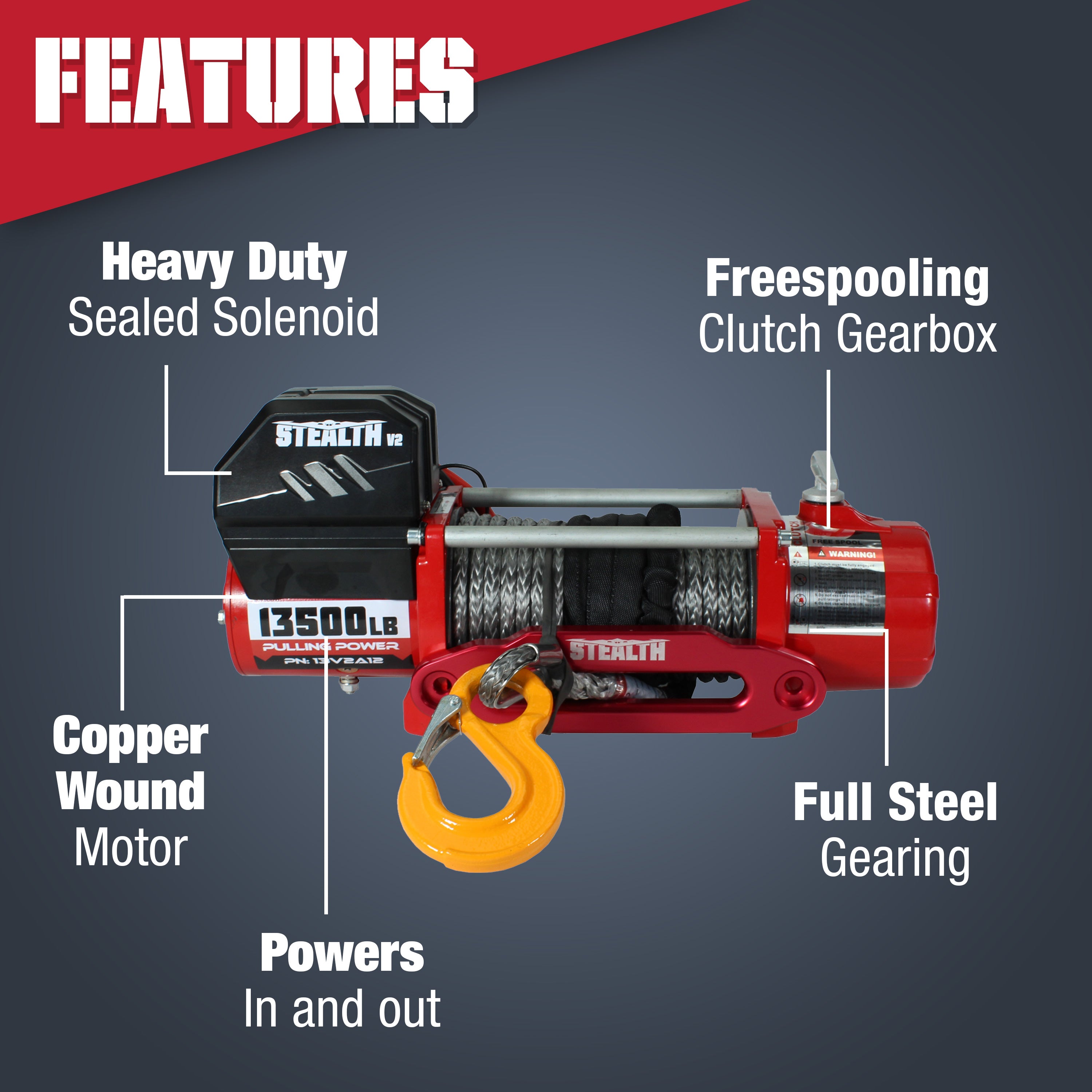Stealth 13,500lb 12v Electric Winch - Offroad