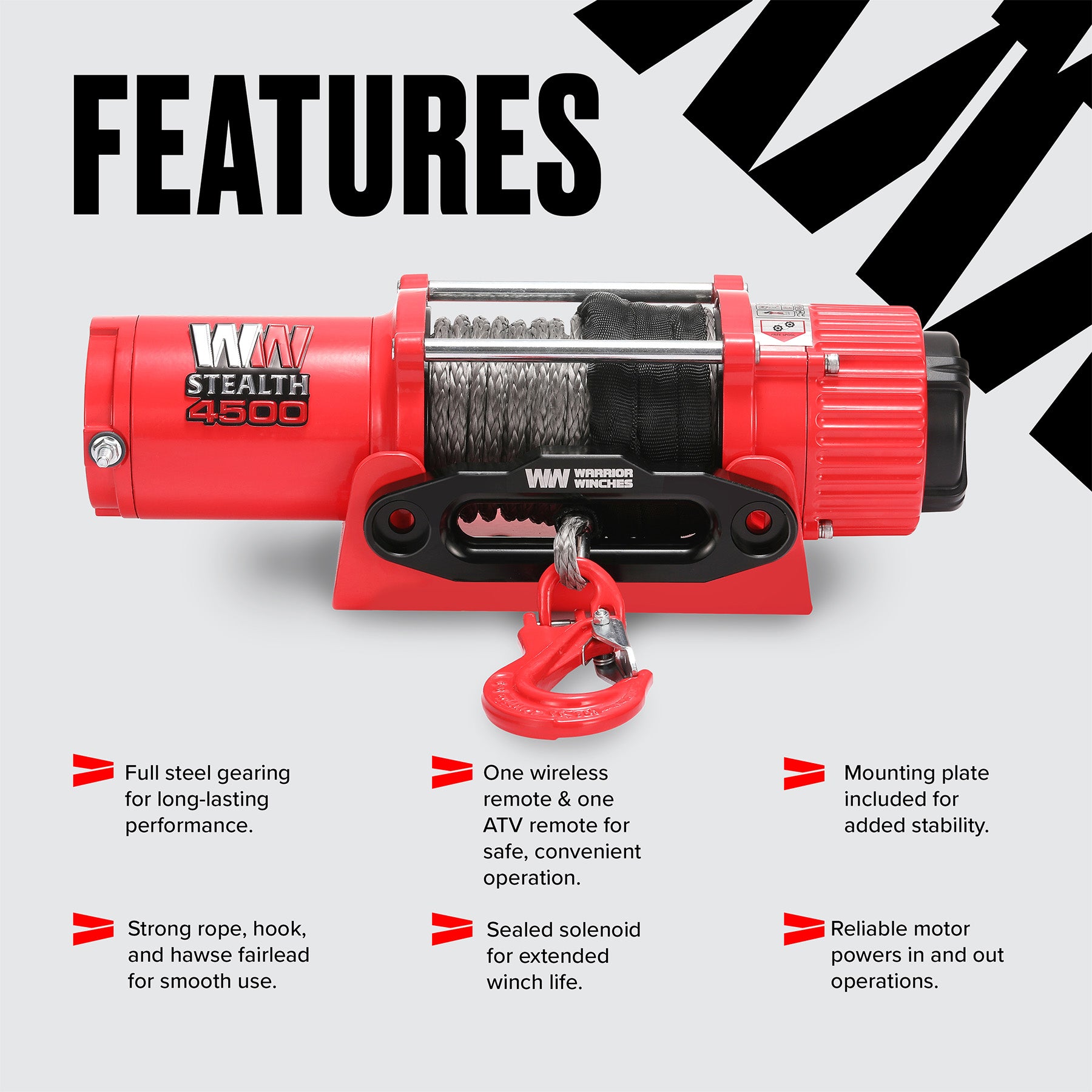 Stealth 4,500lb Electric Winch - 12v Synthetic Rope