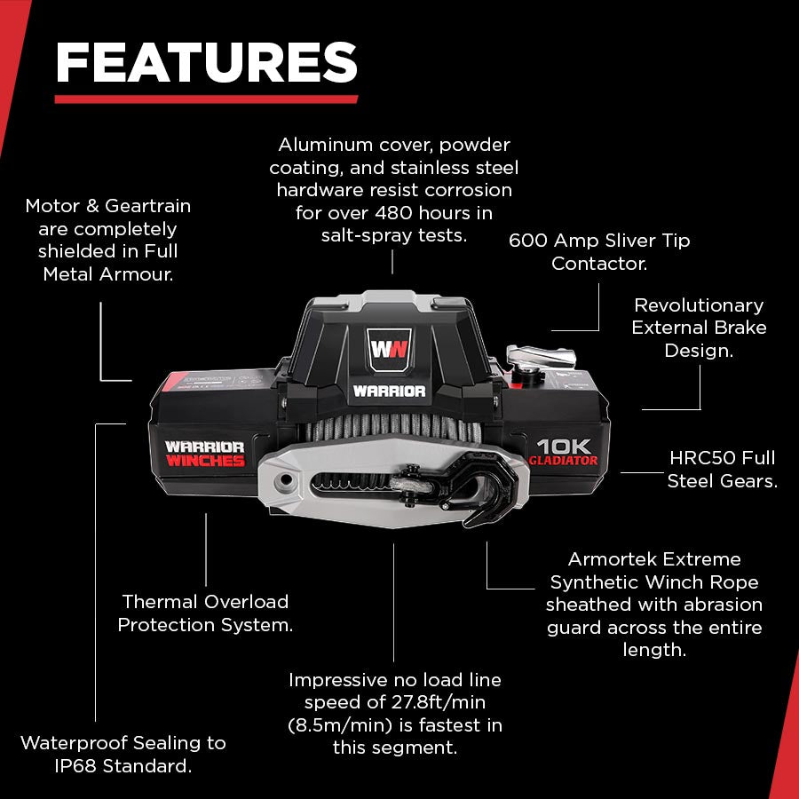 Gladiator F-Type 10,000lb 12v Electric Winch - Offroad
