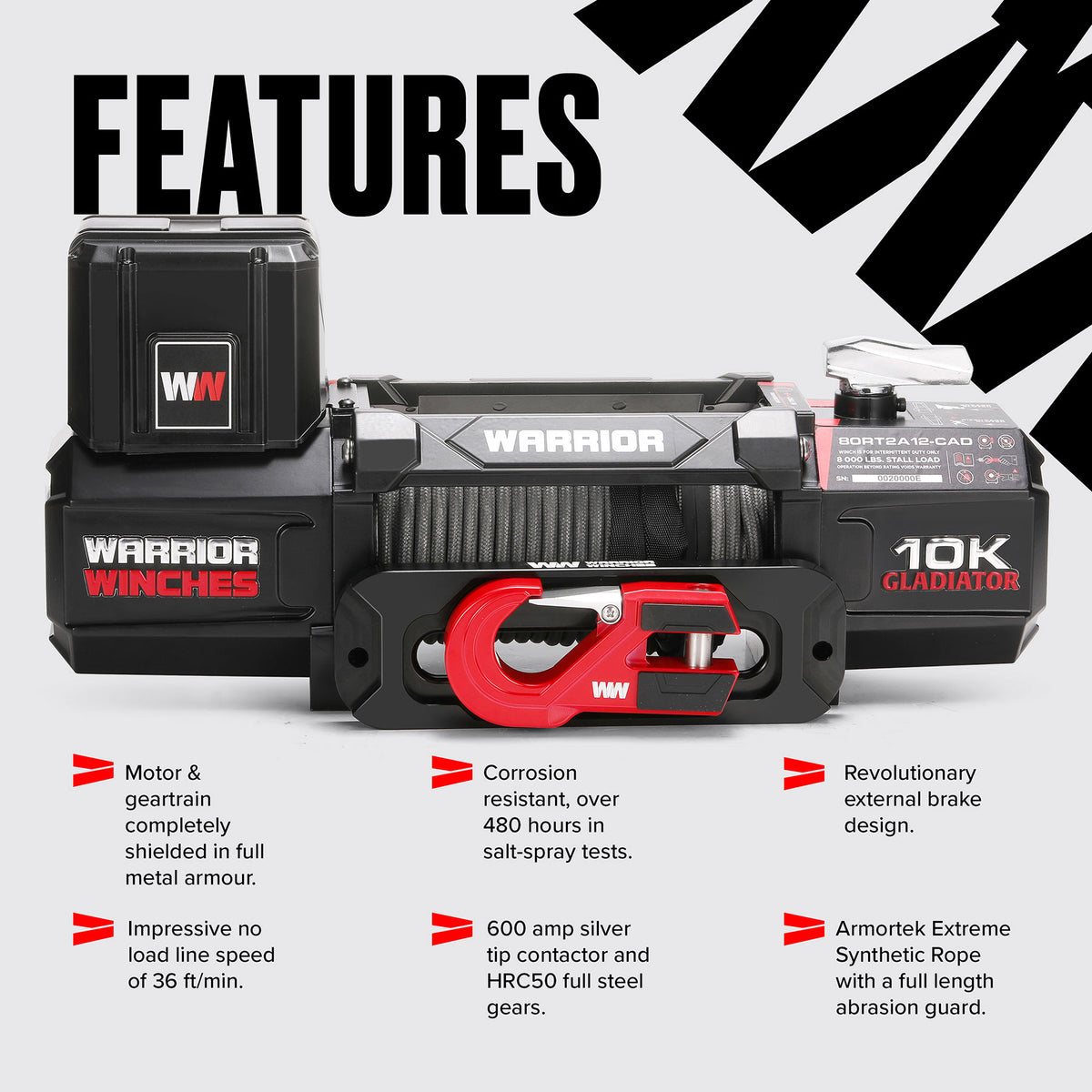 Gladiator V2 R-Type 10,000 Electric Winch - 12v Synthetic Rope