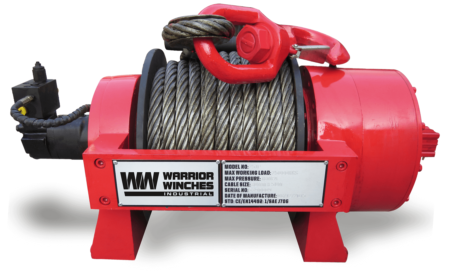 JP25 55,000lb (25 Ton) Industrial Hydraulic Winch - Steel Rope