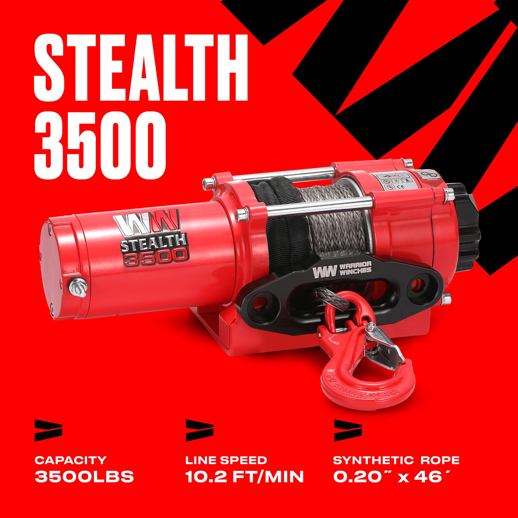 Stealth 3,500lb 12v Electric Winch - Synthetic Rope