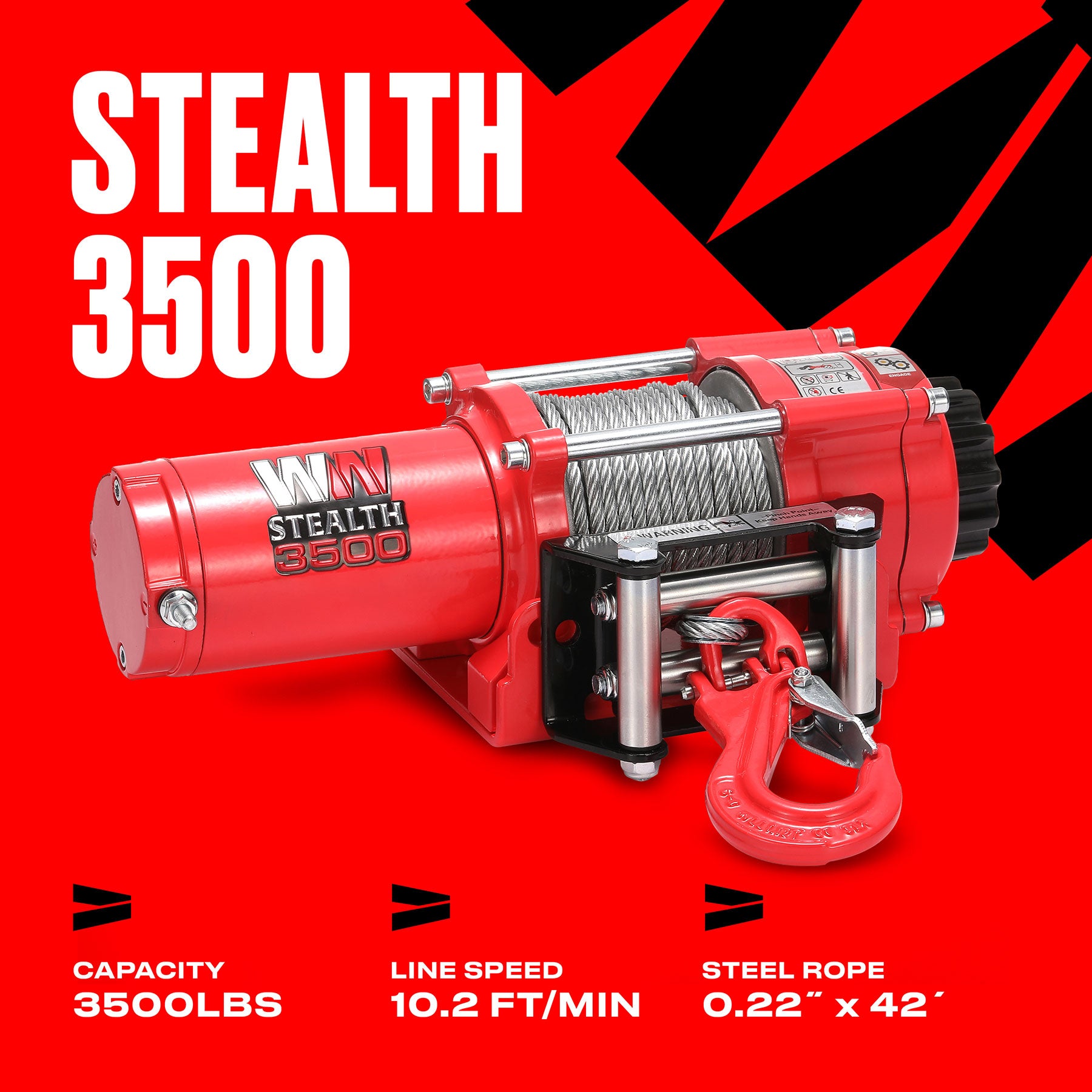 Stealth 3,500lb 12v Electric Winch - Steel Rope