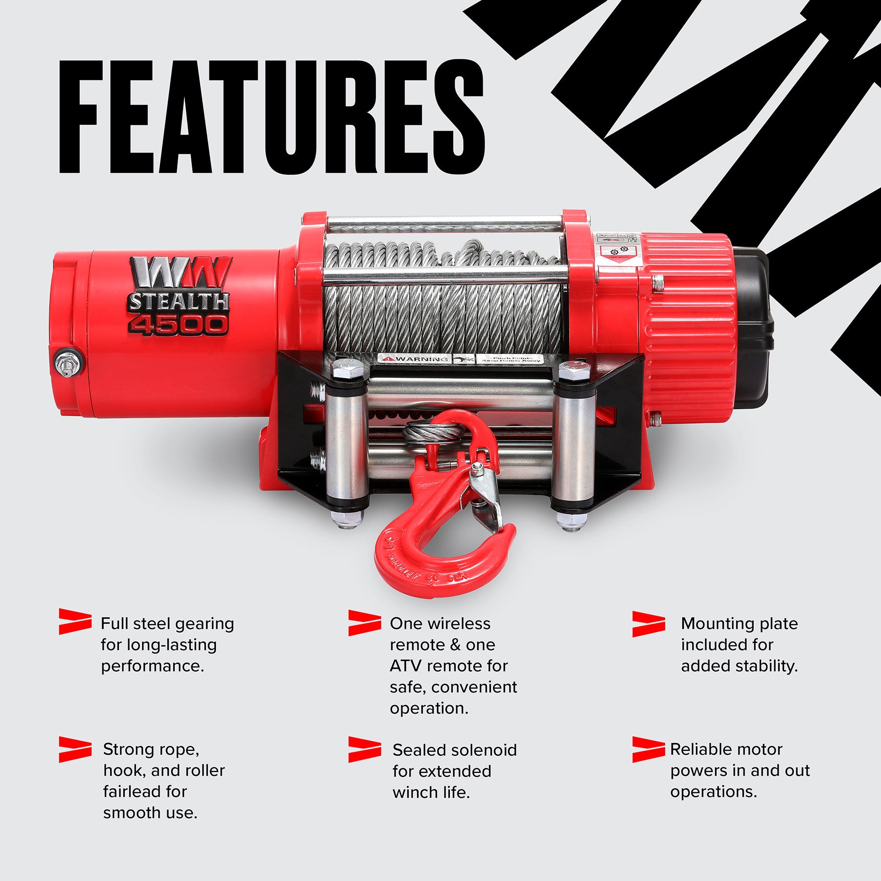 Stealth 4,500lb 12v Electric Winch - Steel Rope