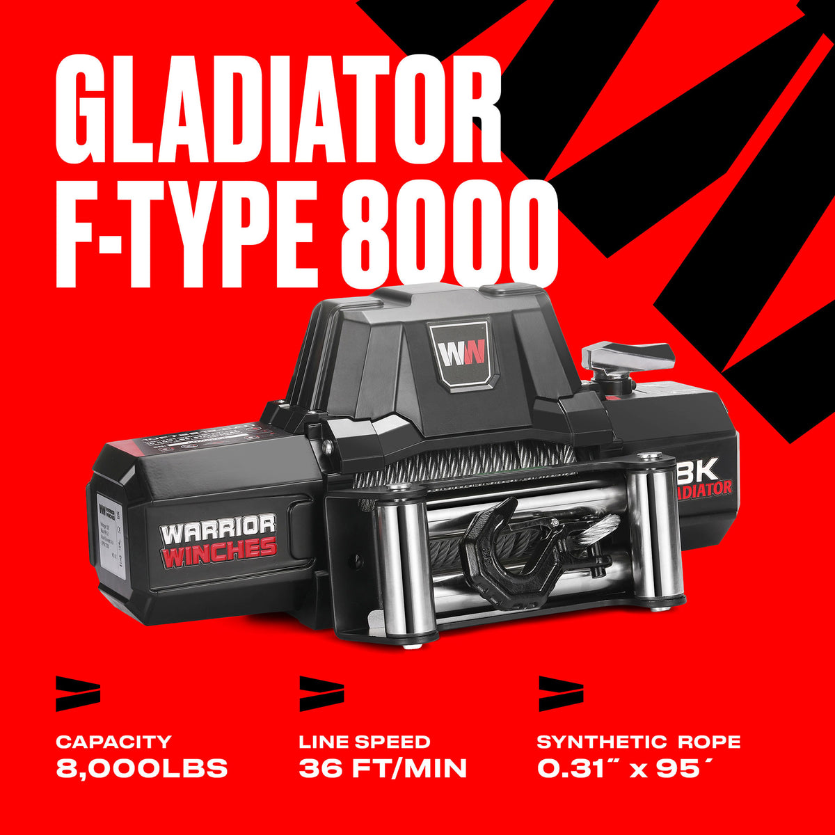 Gladiator V2 F-Type 8,000 Electric Winch - 12v Steel Rope