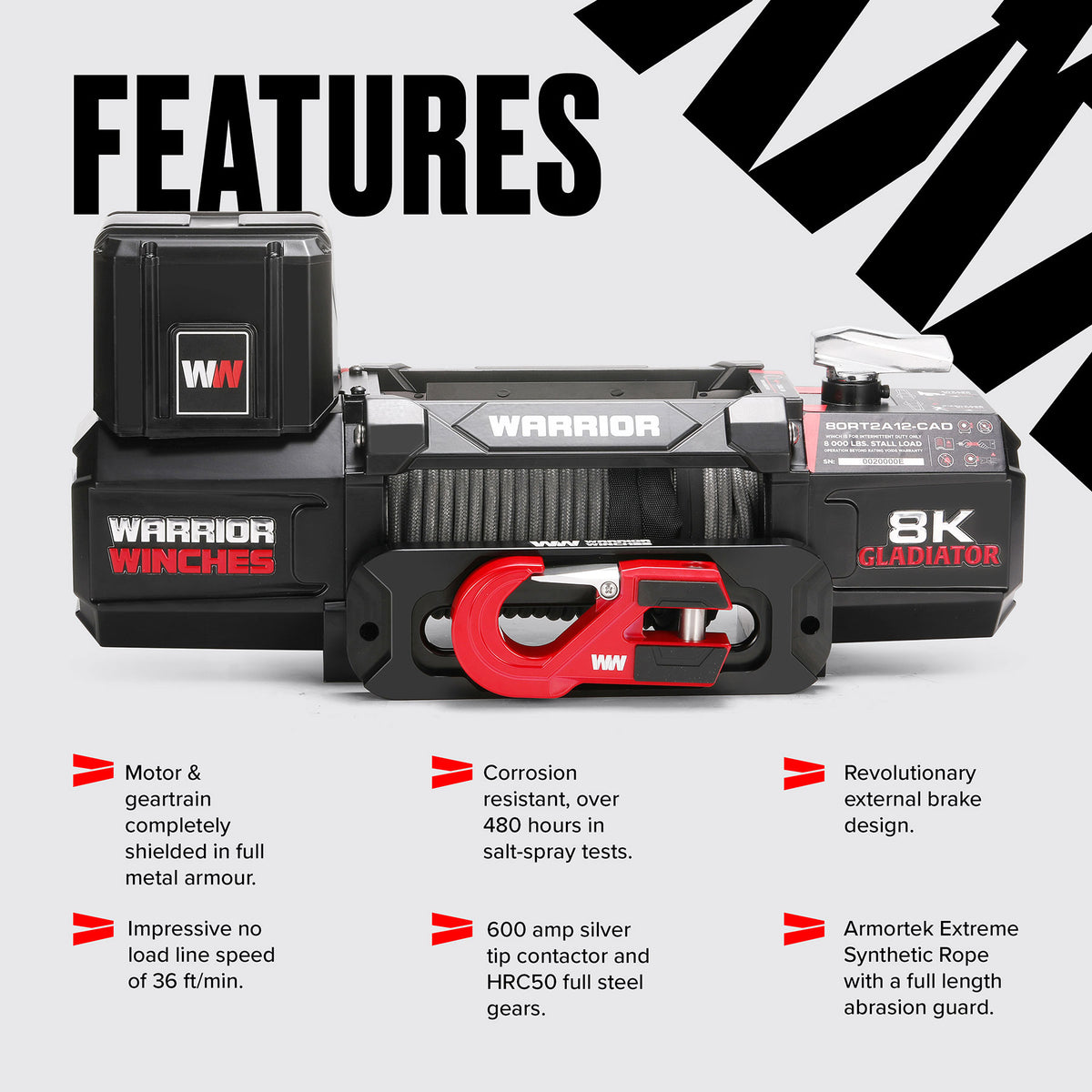 Gladiator V2 R-Type 8,000 Electric Winch - 12v Synthetic Rope