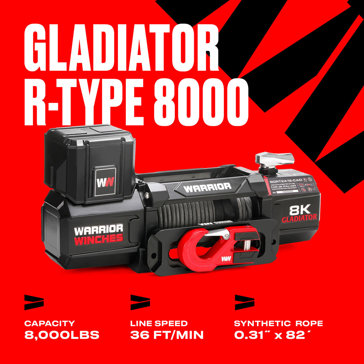 Gladiator V2 R-Type 8,000 Electric Winch - 12v Synthetic Rope