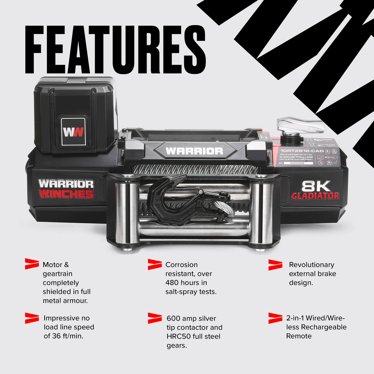 Gladiator V2 R-Type 8,000 Electric Winch - 12v Steel Rope
