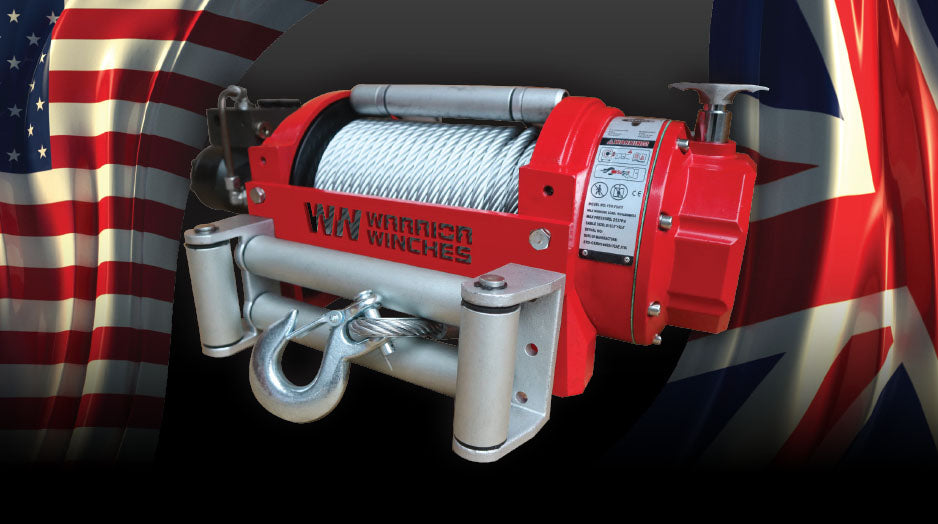 Winch in front of USA and UK Flags