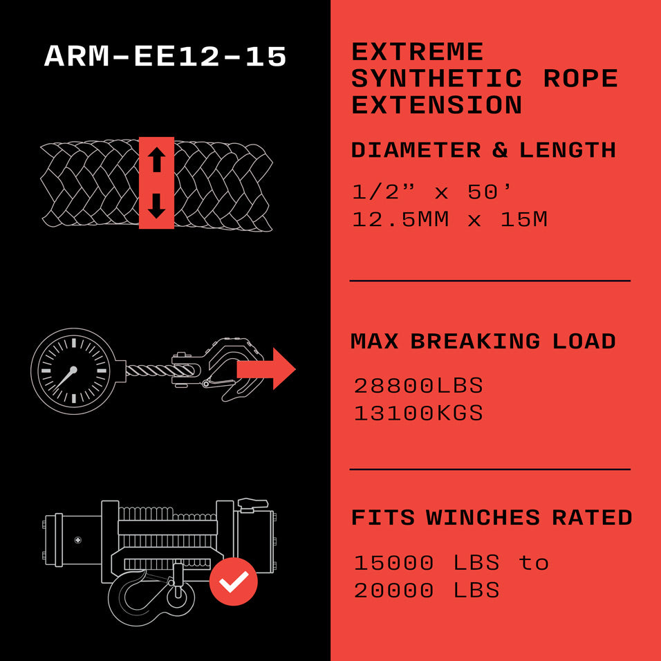 Armortek Extreme Synthetic Rope Extension 1/2" x 50' - MBL 28800 lbs