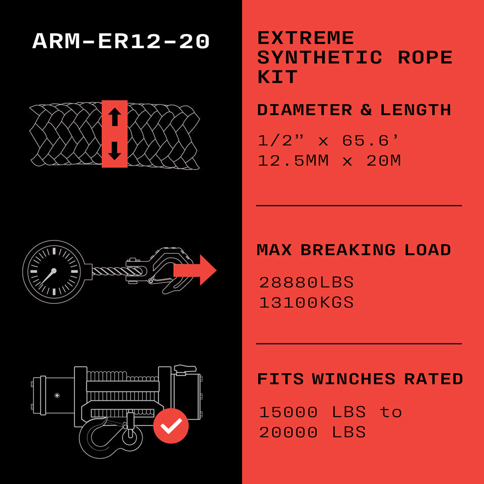 Armortek Extreme Synthetic Rope Kit 1/2" x 65.6' - MBL 28800 lbs