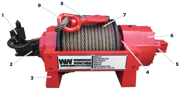 JP15 33,000lb (15 Ton) Industrial Hydraulic Winch - Steel Rope Parts Image