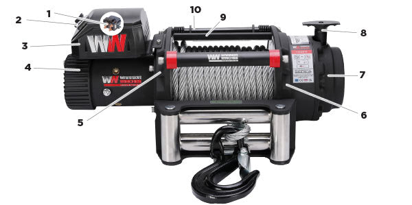 T1000 20,000lb Severe Duty 12v Electric Winch - Steel Rope Parts Image