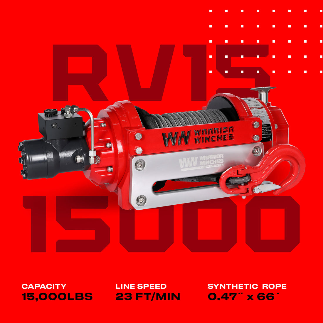 Warrior RV15 15,000lb Hydraulic Winch - Synthetic Rope