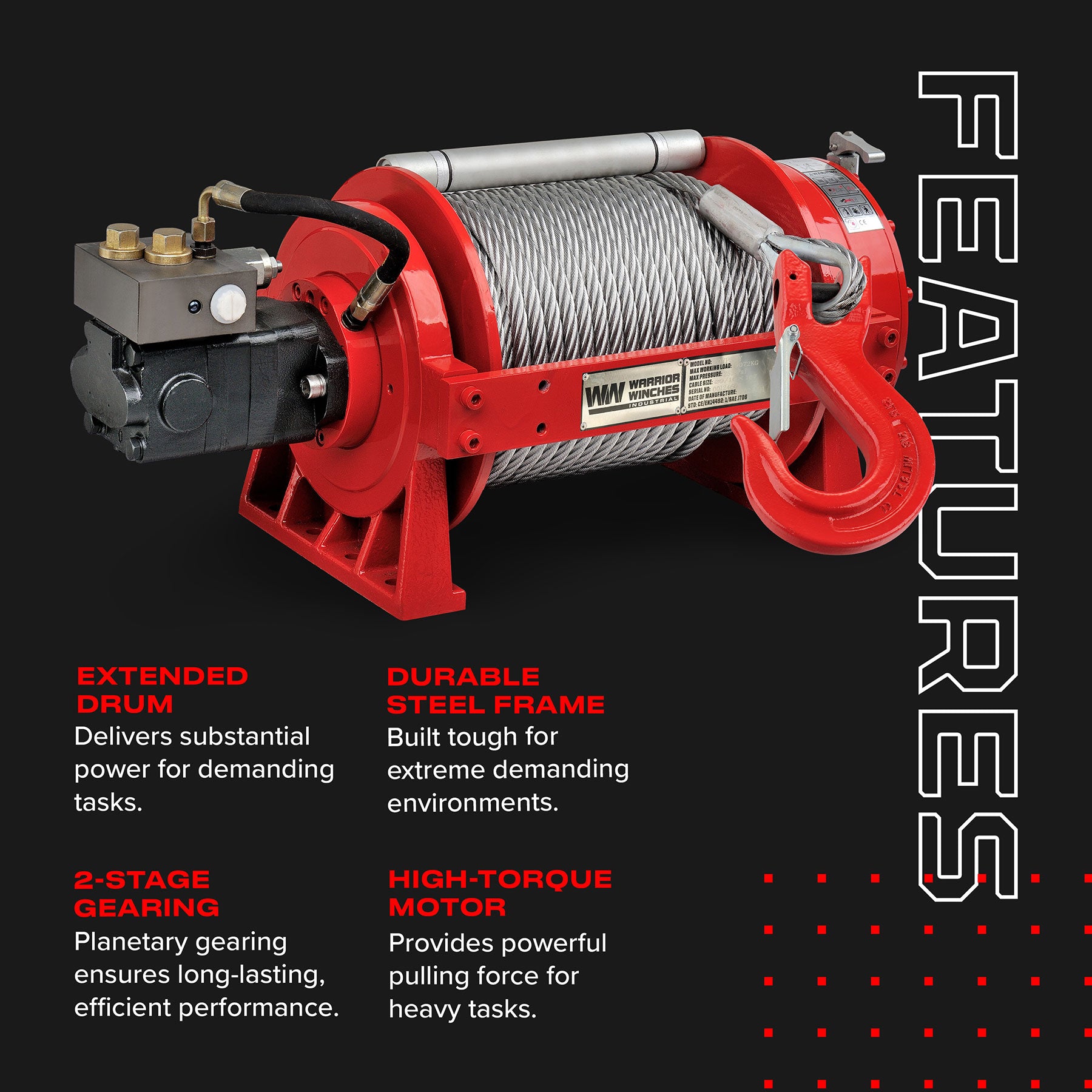 YP9 20,000lb (9 Ton) Skid Steer Hydraulic Winch - Steel Rope - Warrior Winches USA