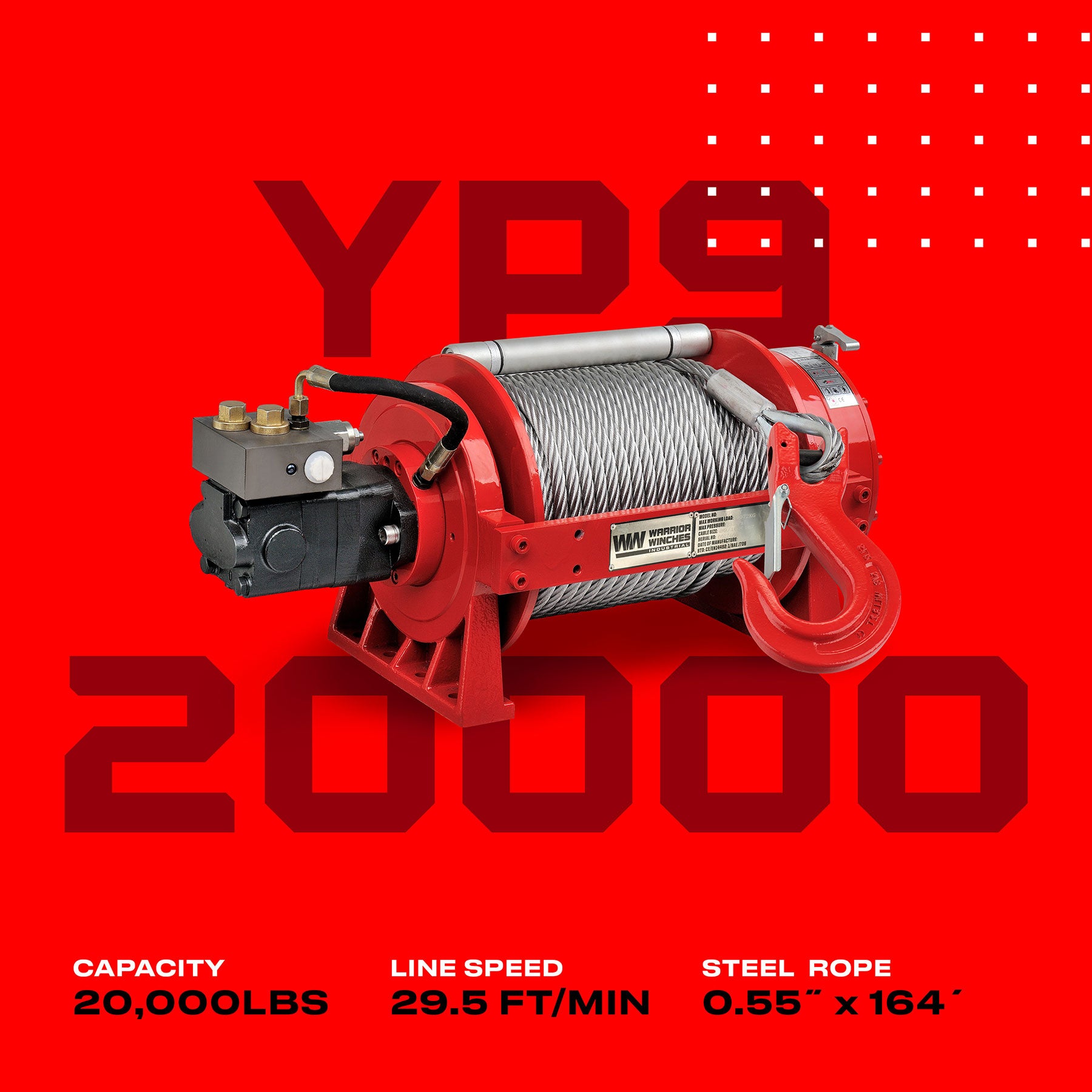 YP9 20,000lb (9 Ton) Skid Steer Hydraulic Winch - Steel Rope - Warrior Winches USA