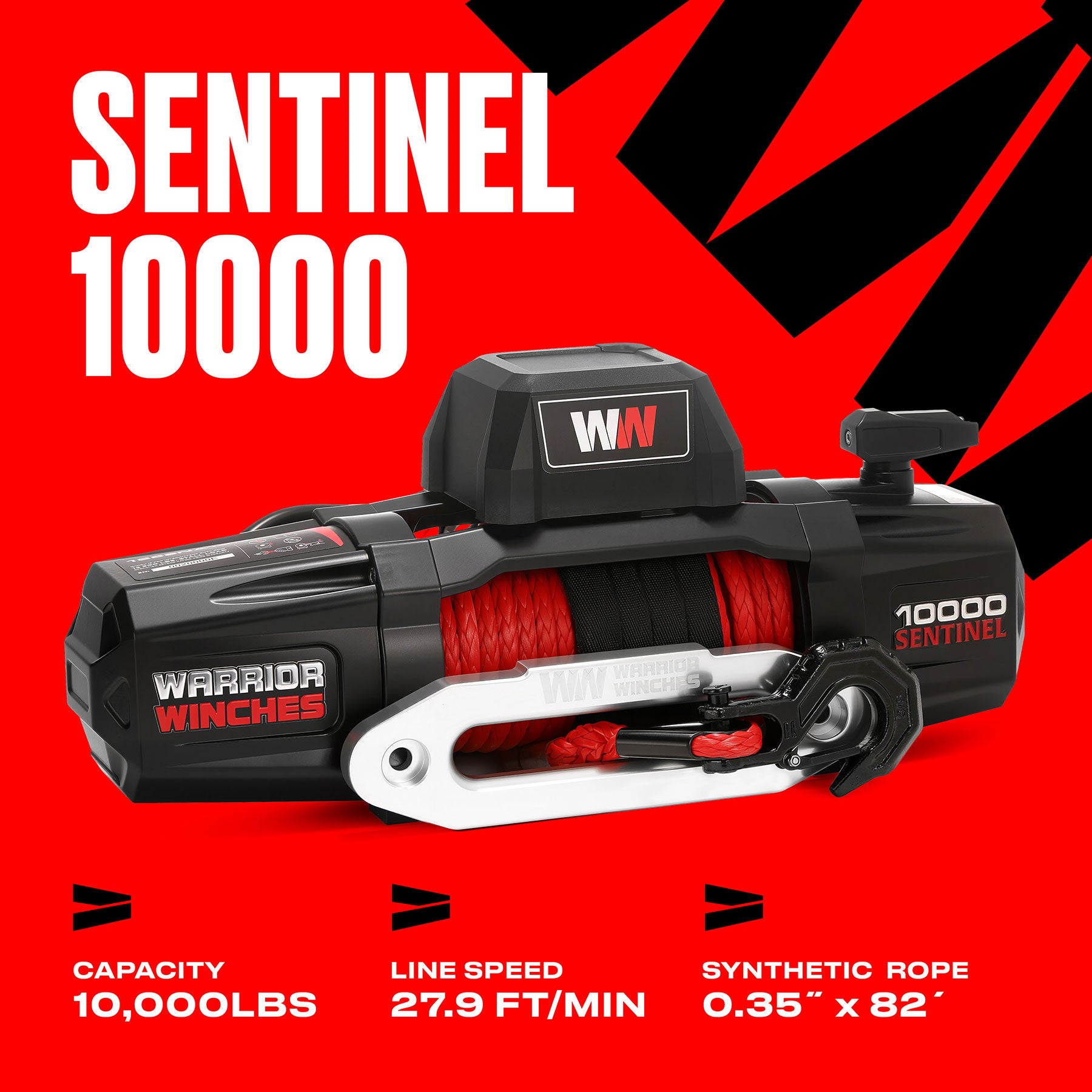 Sentinel 10,000lb Electric Winch - 12v Synthetic Rope
