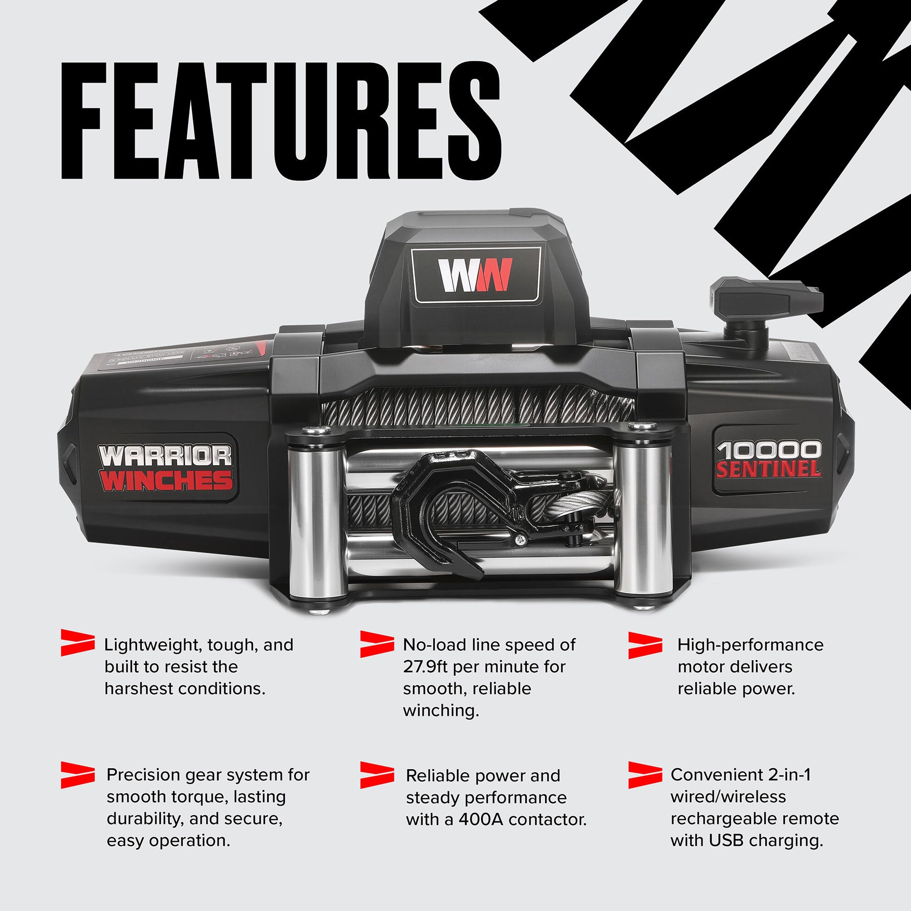 Sentinel 10,000lb Electric Winch - 12v Steel Rope