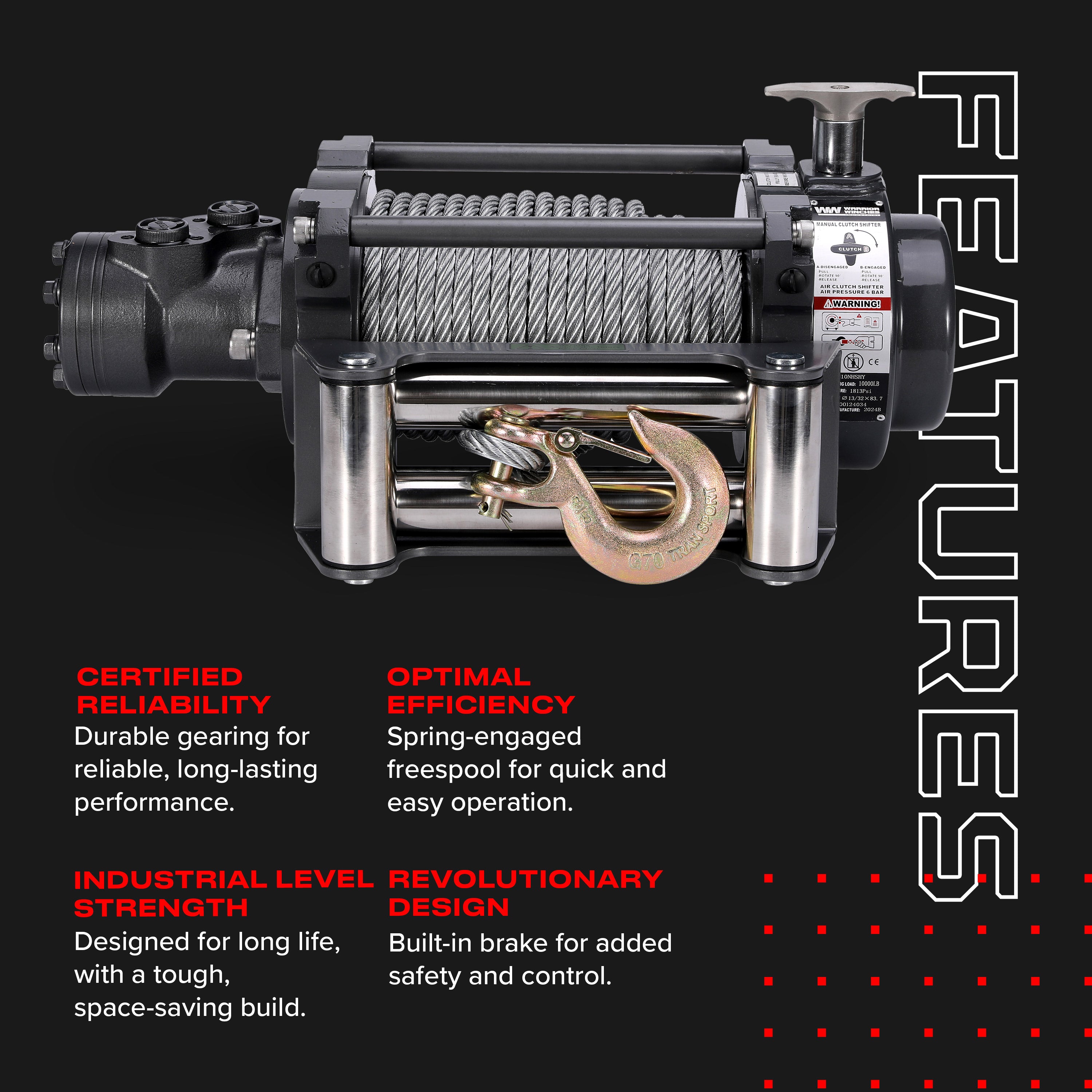 NH 10,000lb Industrial Hydraulic Winch - Steel Rope