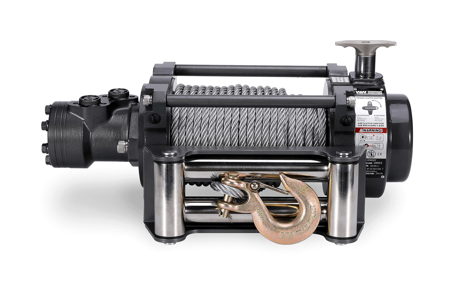 NH 10,000lb Industrial Hydraulic Winch - Steel Rope