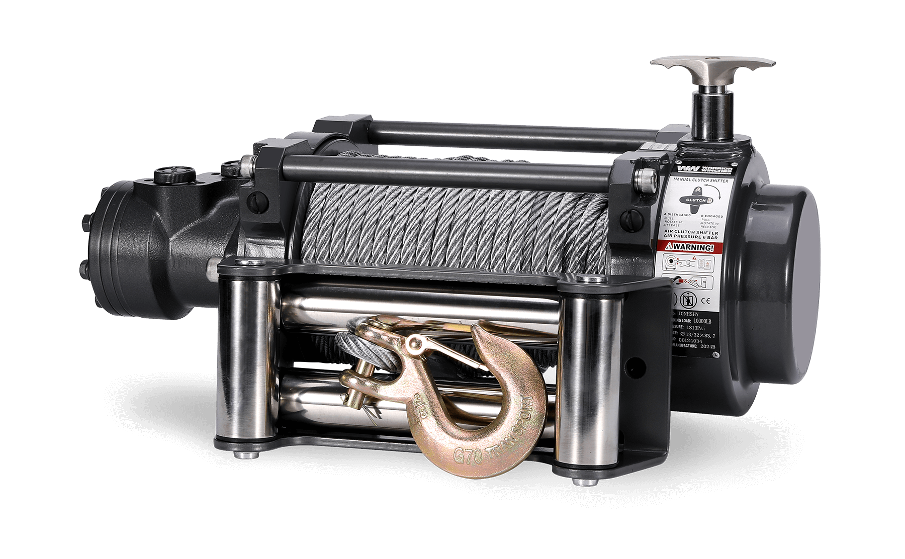 NH 10,000lb Industrial Hydraulic Winch - Steel Rope