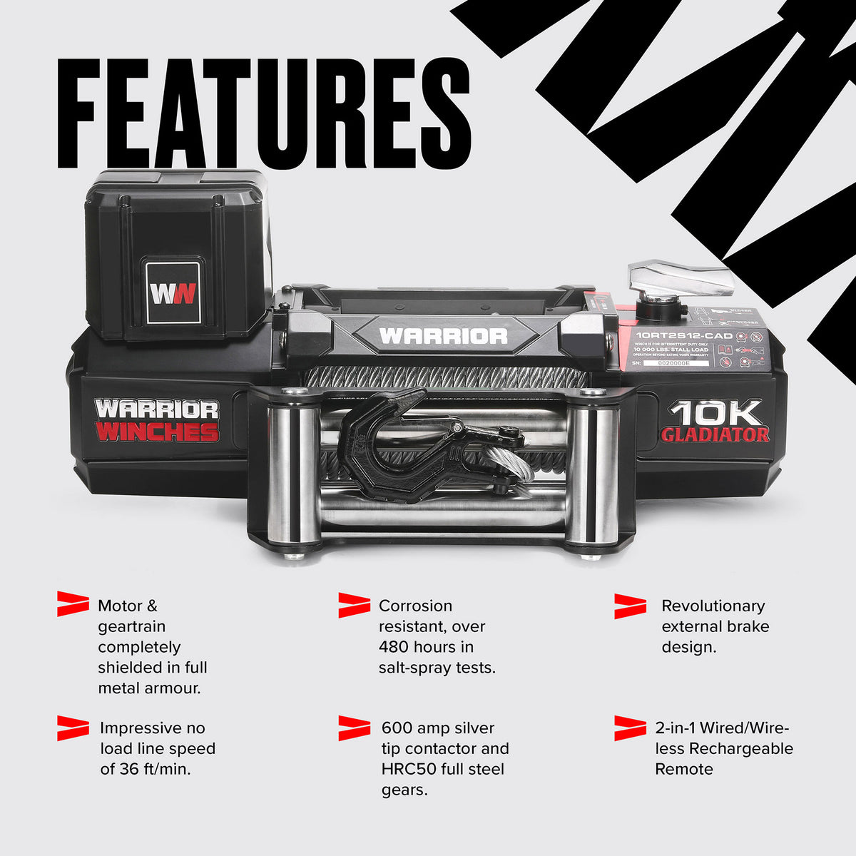 Gladiator V2 R-Type 10,000 Electric Winch - 12v Steel Rope