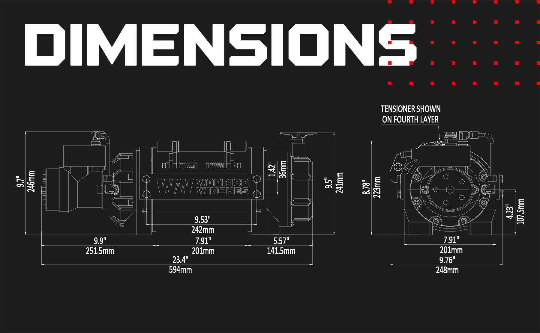 RV10 10,000lb (4.5 Ton) Industrial Hydraulic Winch - Synthetic Rope