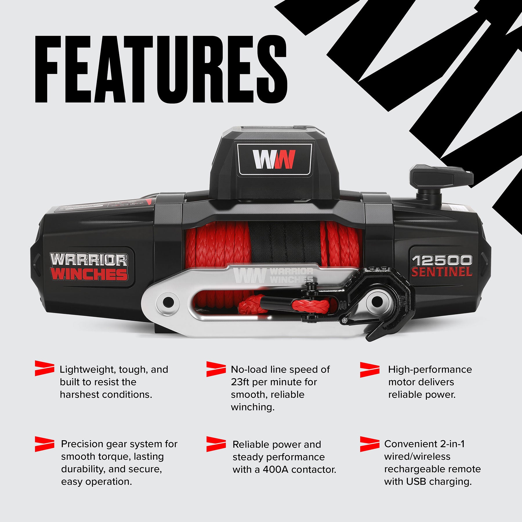 Sentinel 12,500lb Electric Winch - 12v Synthetic Rope