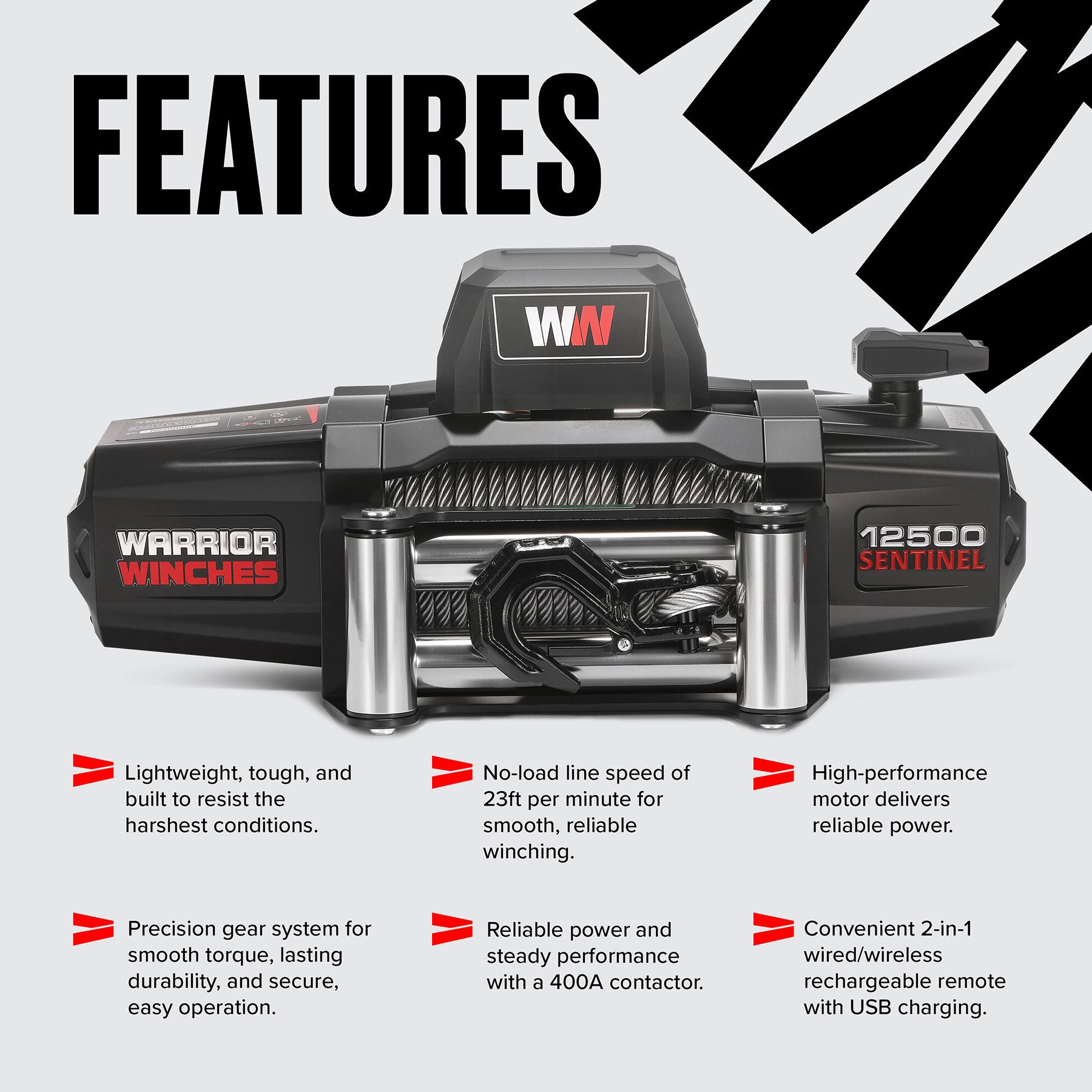 Sentinel 12,500lb Electric Winch - 12v Steel Rope
