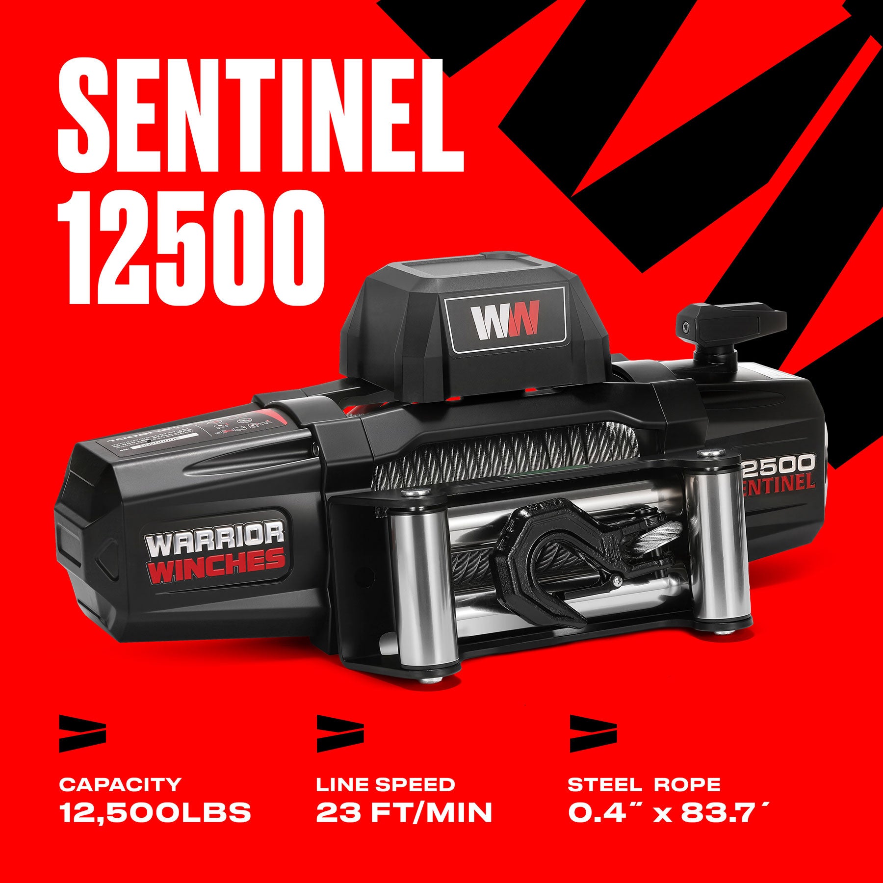 Sentinel 12,500lb Electric Winch - 12v Steel Rope