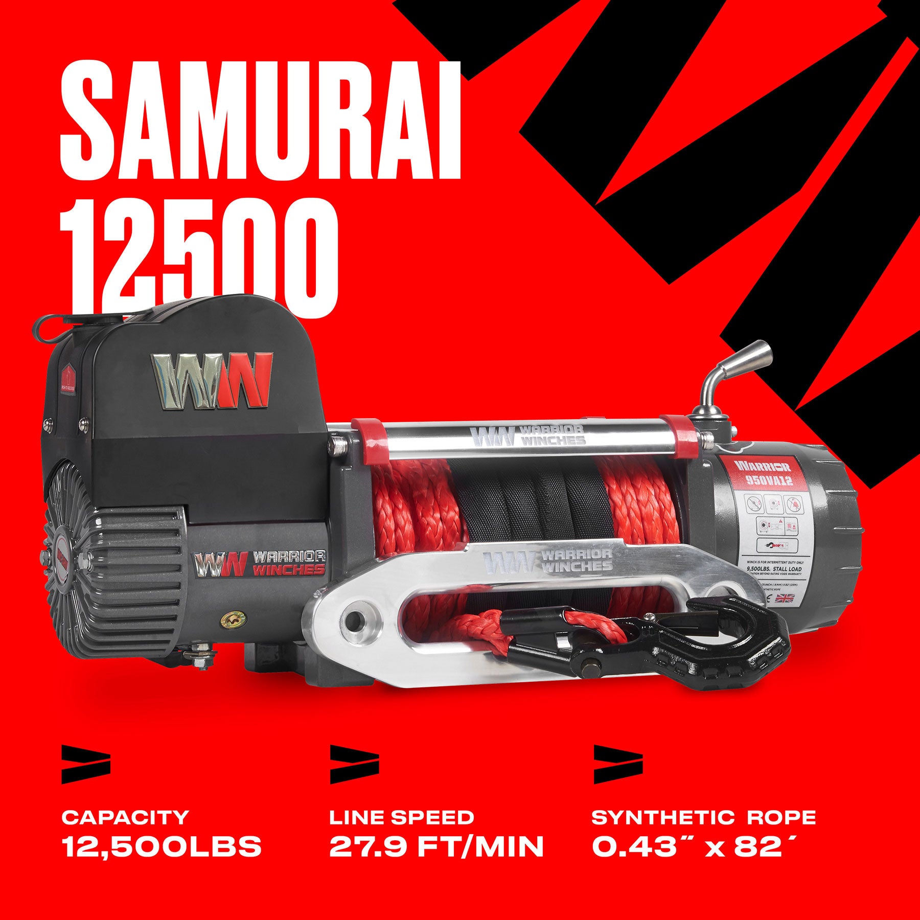 Samurai 12,500lb 12v Electric Winch - Synthetic Rope