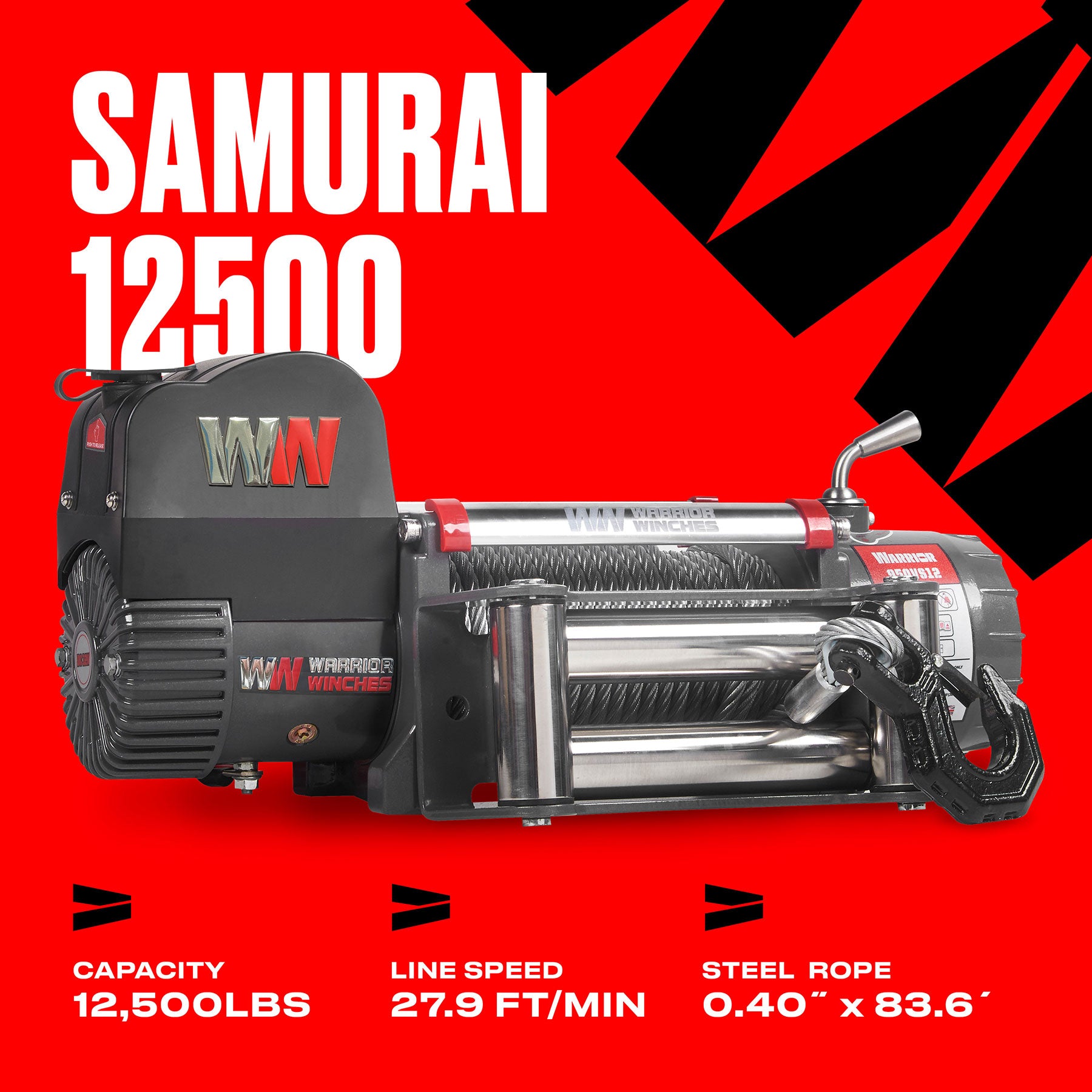 Samurai 12,500lb 12v Electric Winch - Steel Rope