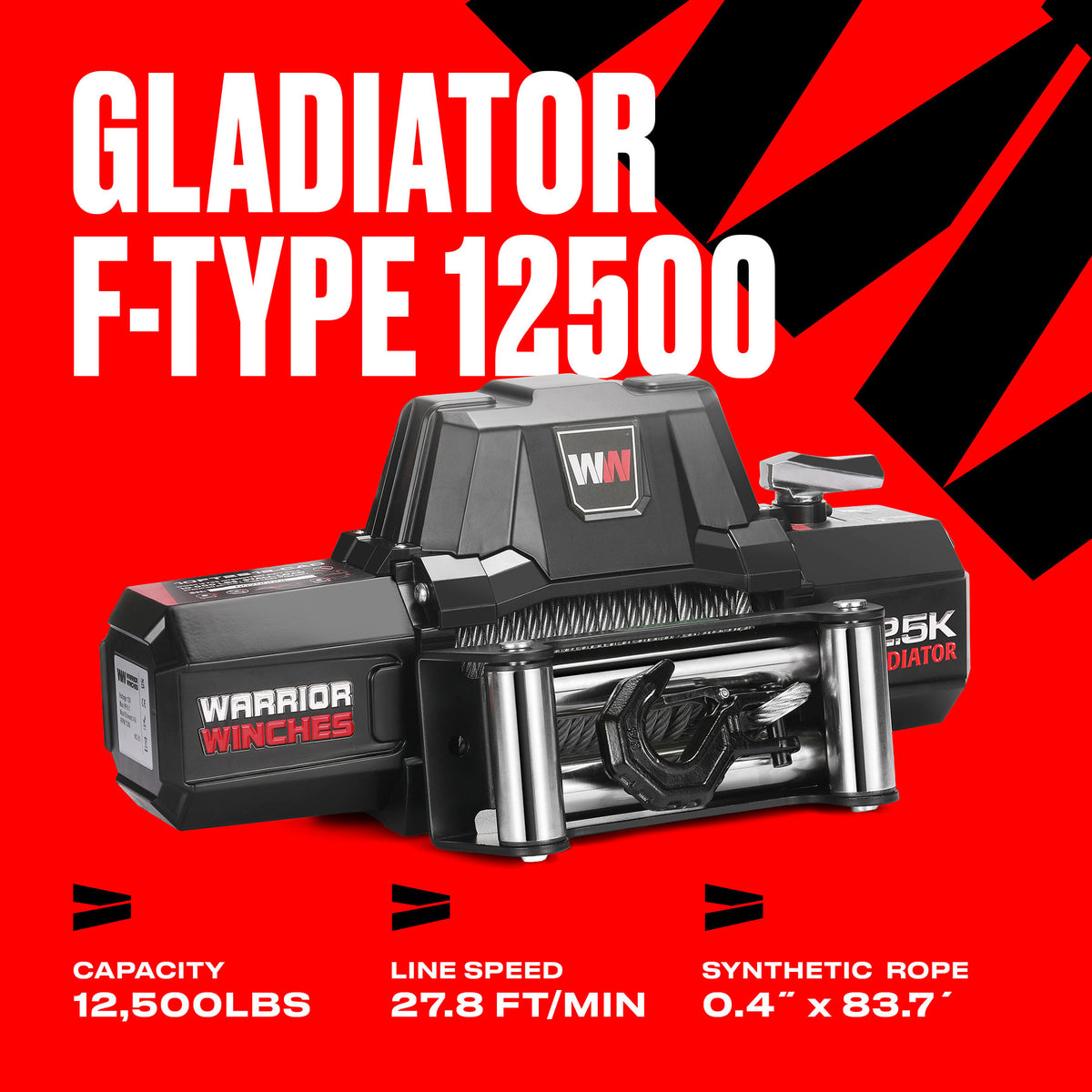 Gladiator V2 F-Type 12,500 Electric Winch - 12v Steel Rope