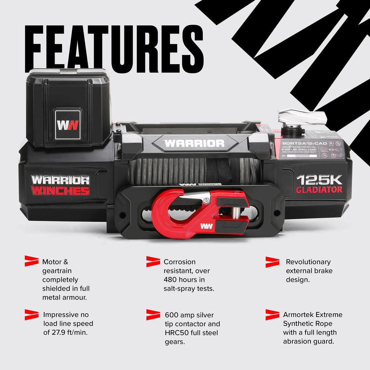 Gladiator V2 R-Type 12,500 Electric Winch - 12v Synthetic Rope