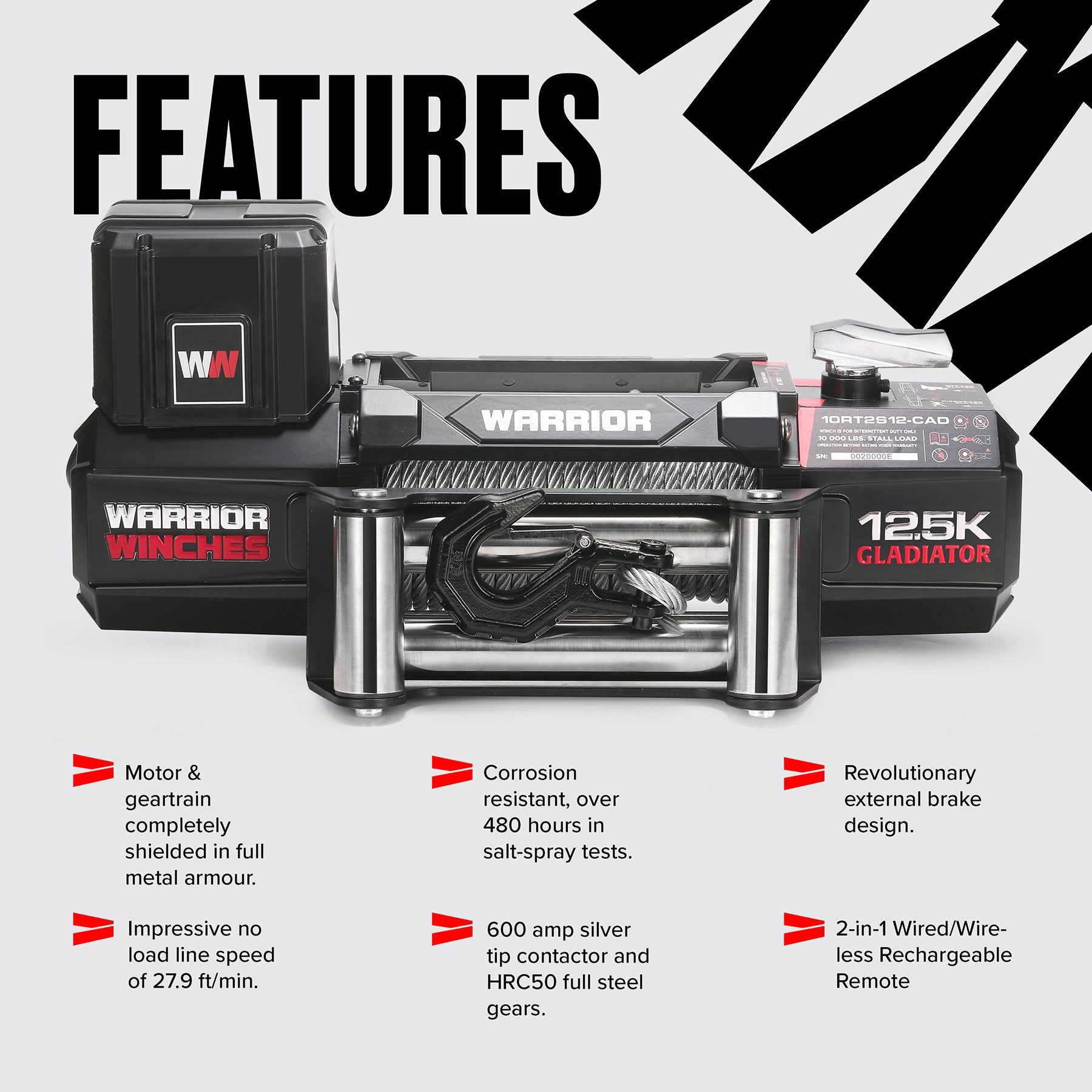 Gladiator V2 R-Type 12,500 Electric Winch - Wire Rope