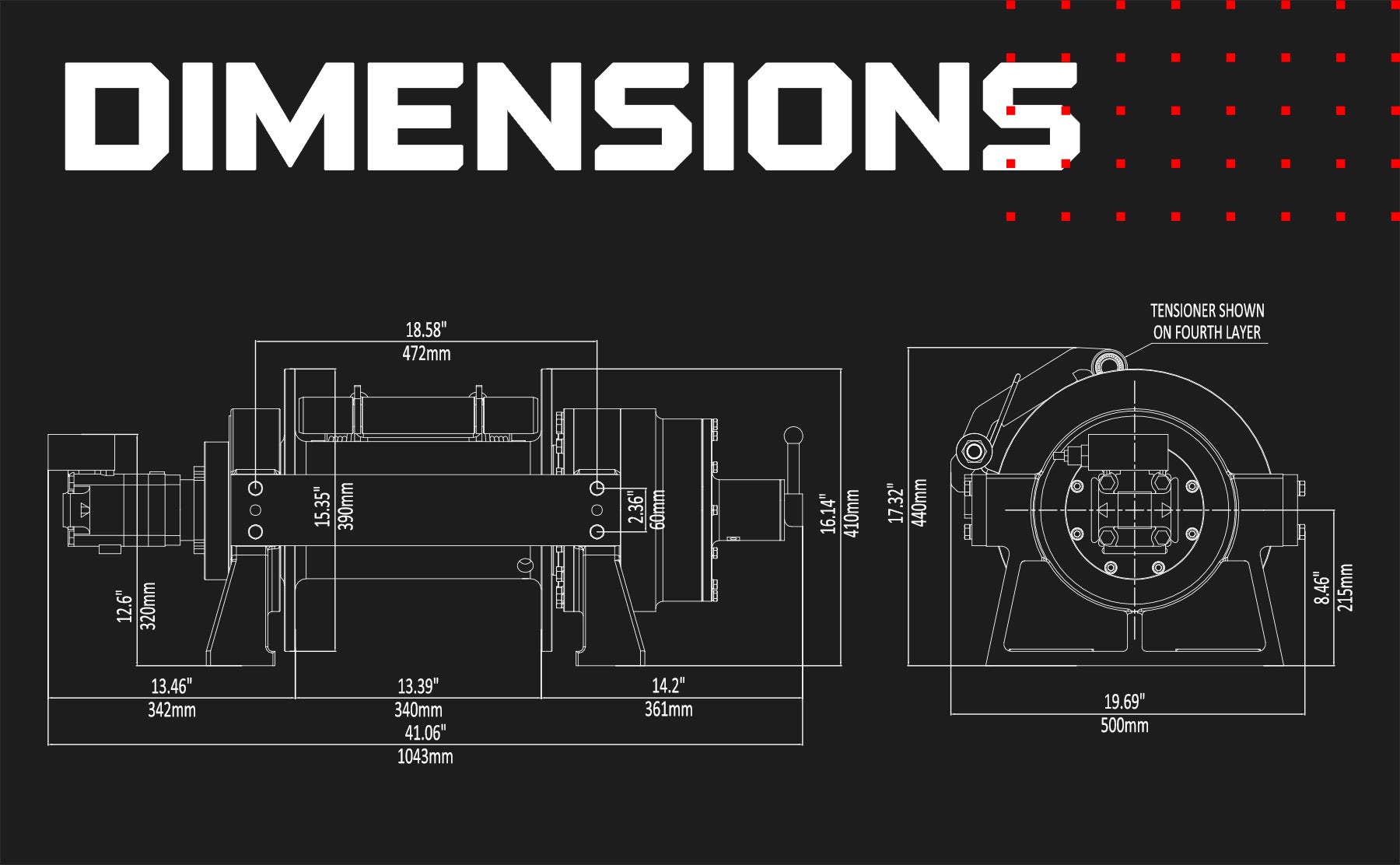 JR13 29,700lb (13.5 Ton) Industrial Hydraulic Winch - Steel Rope