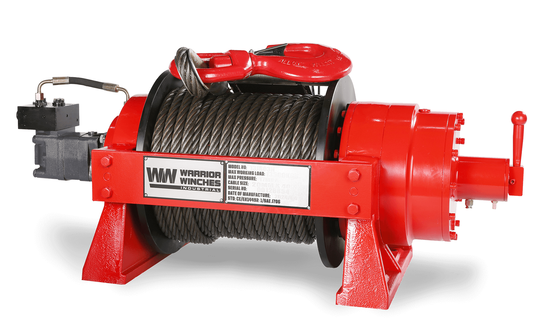 JR13 29,700lb (13.5 Ton) Industrial Hydraulic Winch - Steel Rope