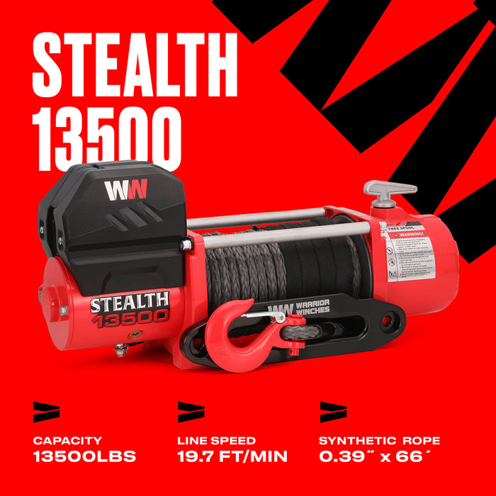 Warrior Stealth 13,500lb 12v Synthetic Rope Winch