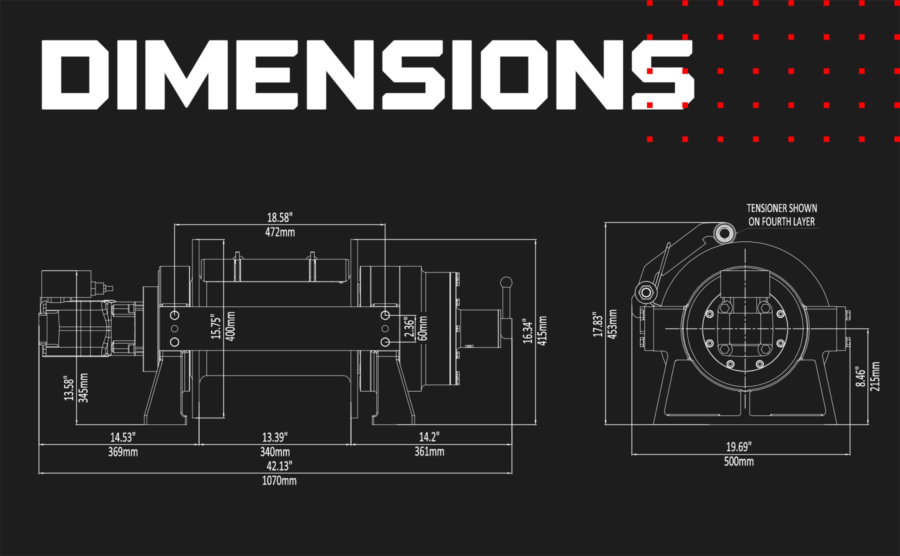 JR15 33,000lb (15 Ton) Industrial Hydraulic Winch - Steel Rope