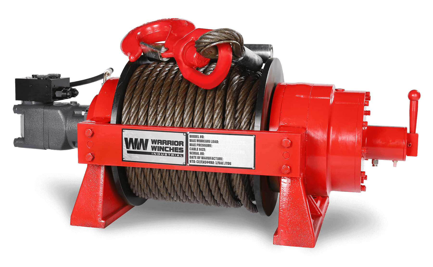 JR15 33,000lb (15 Ton) Industrial Hydraulic Winch - Steel Rope