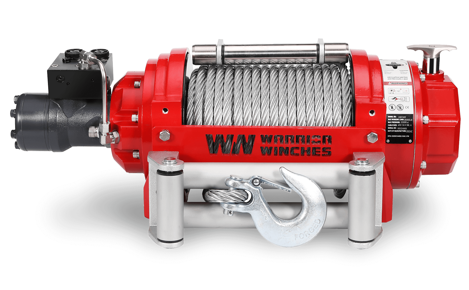 RV15 15,000lb (6.8 Ton) Industrial Hydraulic Winch - Steel Rope