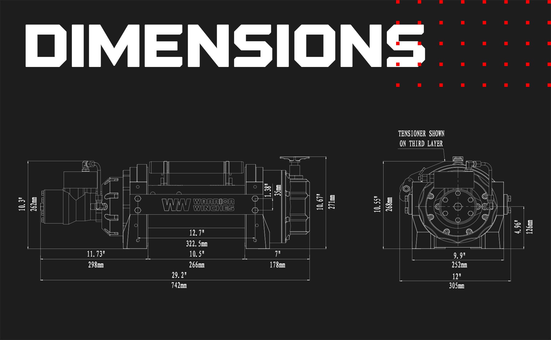 RV18 18,000lb (8.1 Ton) Industrial Hydraulic Winch - Steel Rope