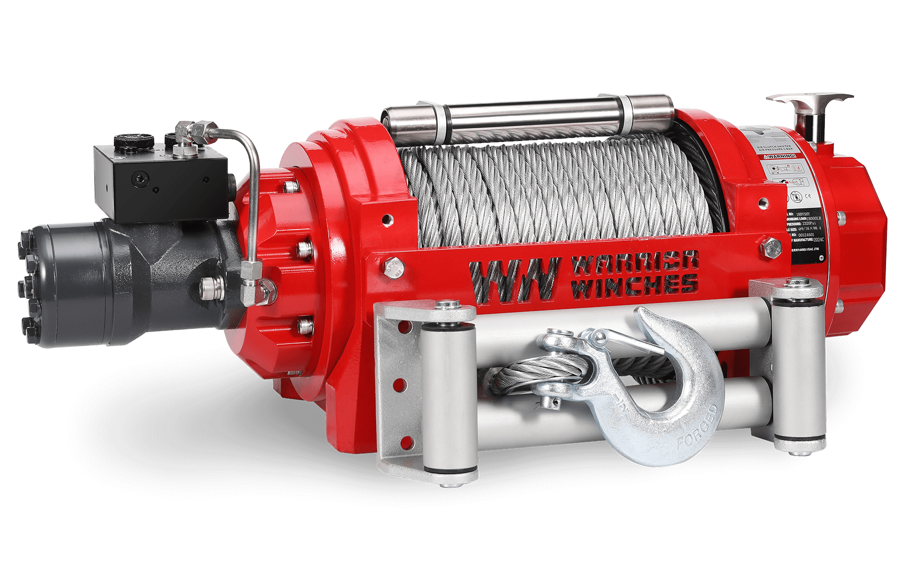 RV18 18,000lb (8.1 Ton) Industrial Hydraulic Winch - Steel Rope