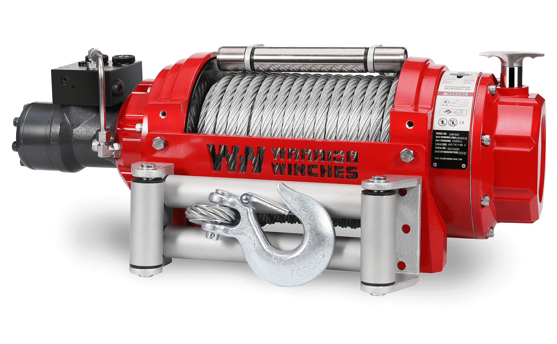RV18 18,000lb (8.1 Ton) Industrial Hydraulic Winch - Steel Rope