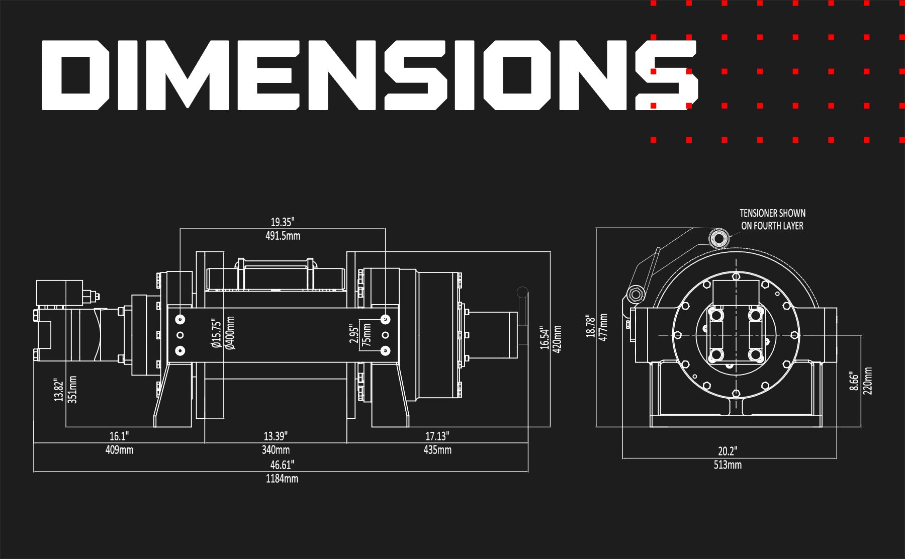 JR20 44,000lb (20 Ton) Industrial Hydraulic Winch - Steel Rope