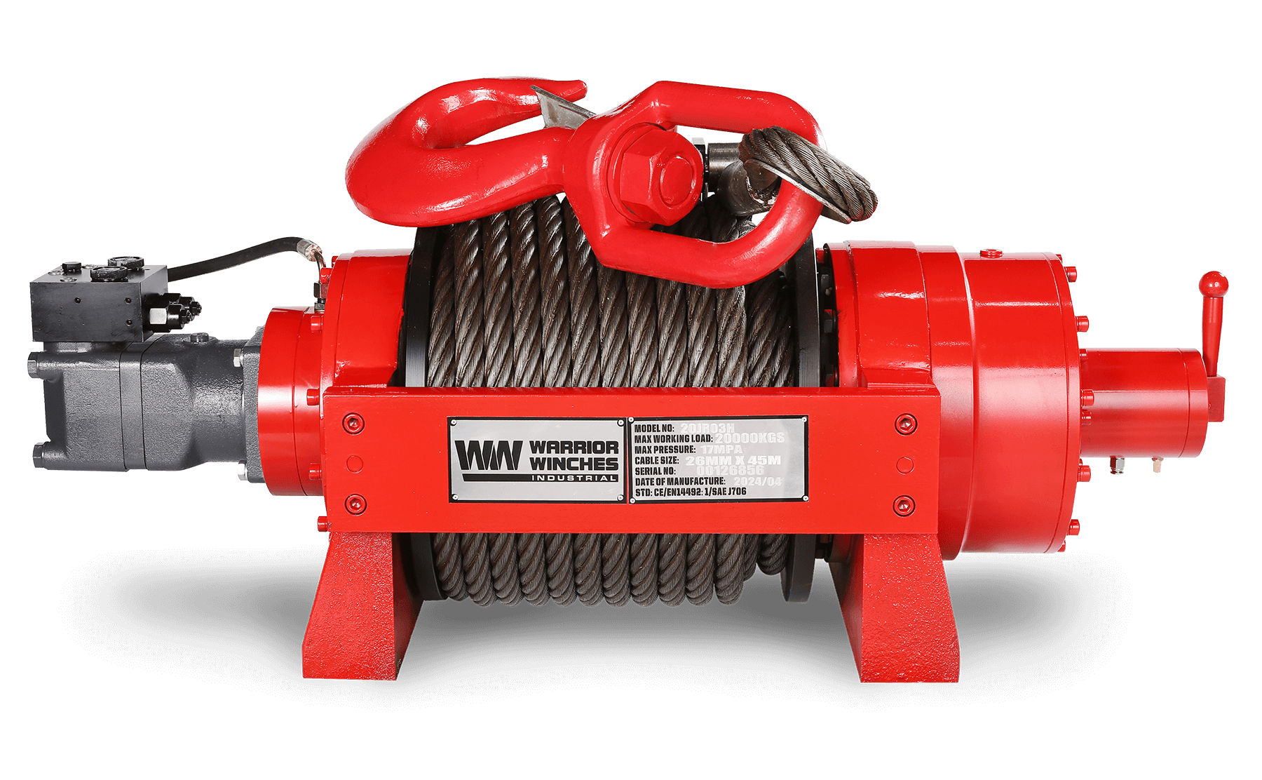 JR20 44,000lb (20 Ton) Industrial Hydraulic Winch - Steel Rope