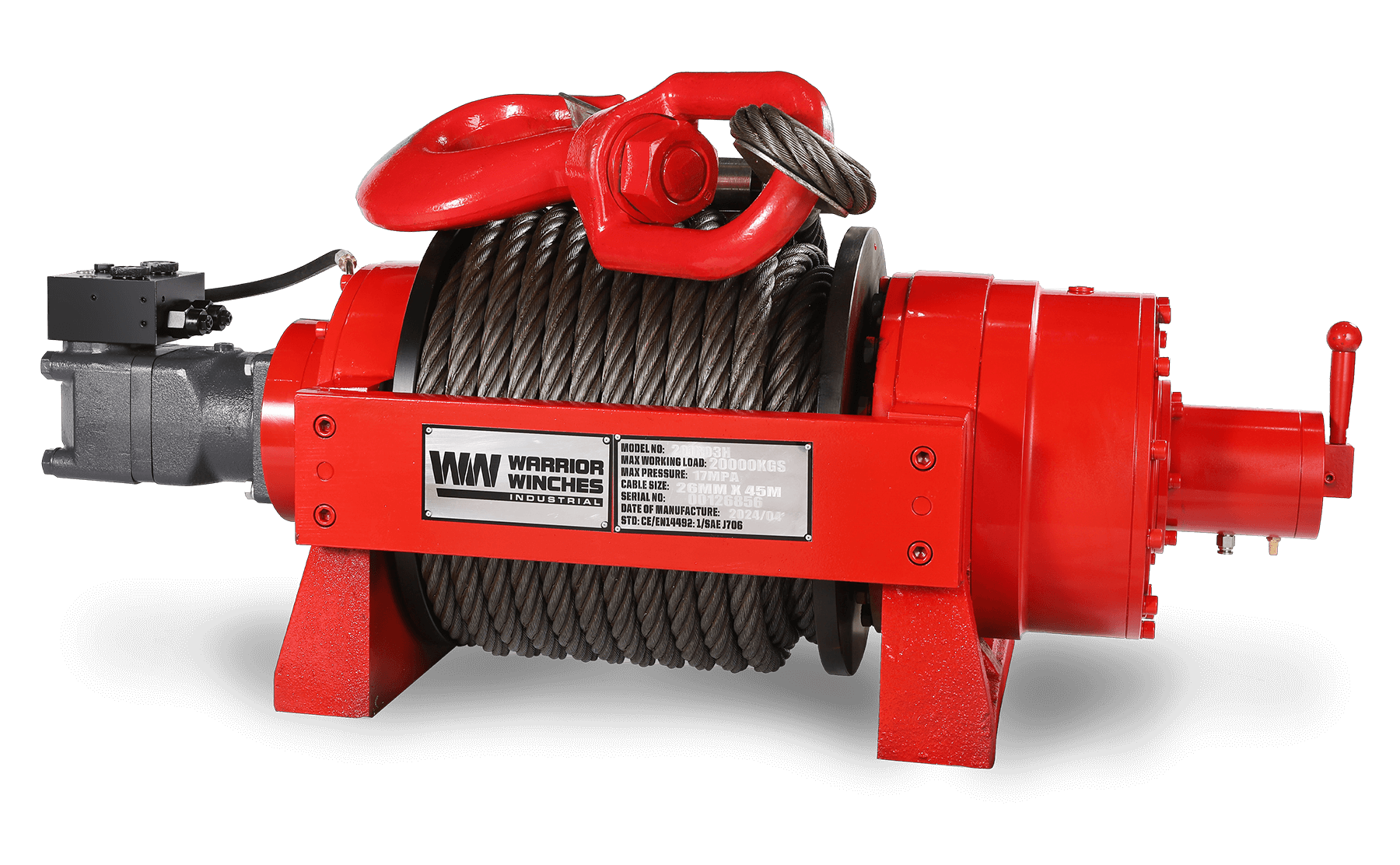 JR20 44,000lb (20 Ton) Industrial Hydraulic Winch - Steel Rope
