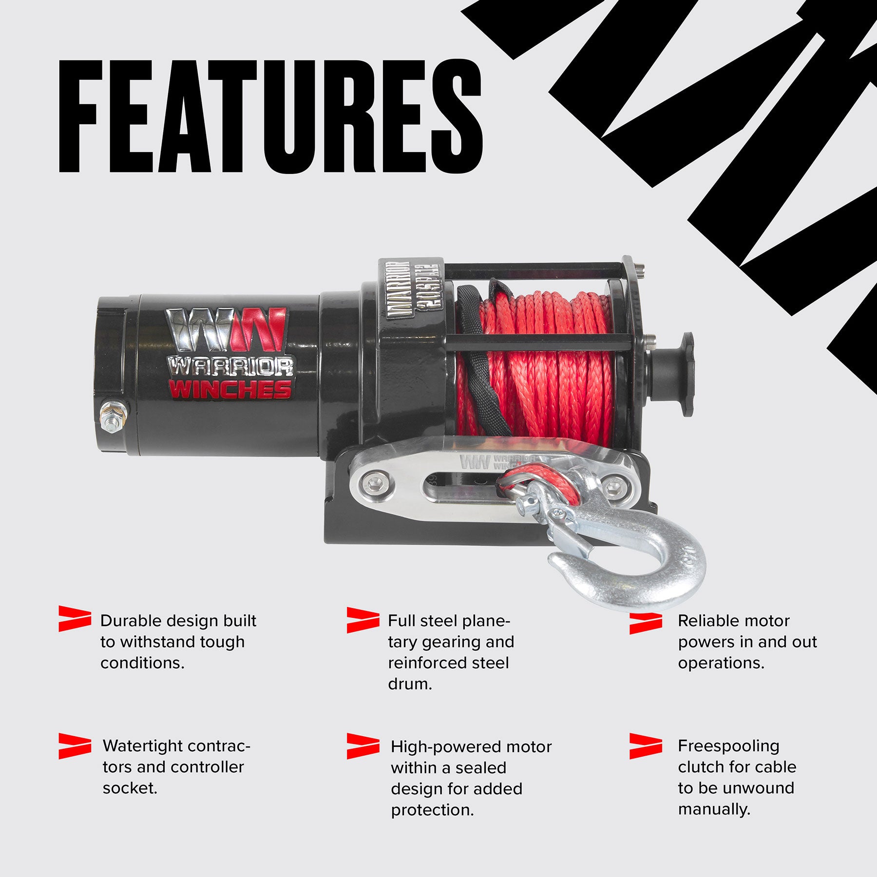 Ninja 2,000lb 12v Electric Winch - Synthetic Rope - Warrior Winches USA