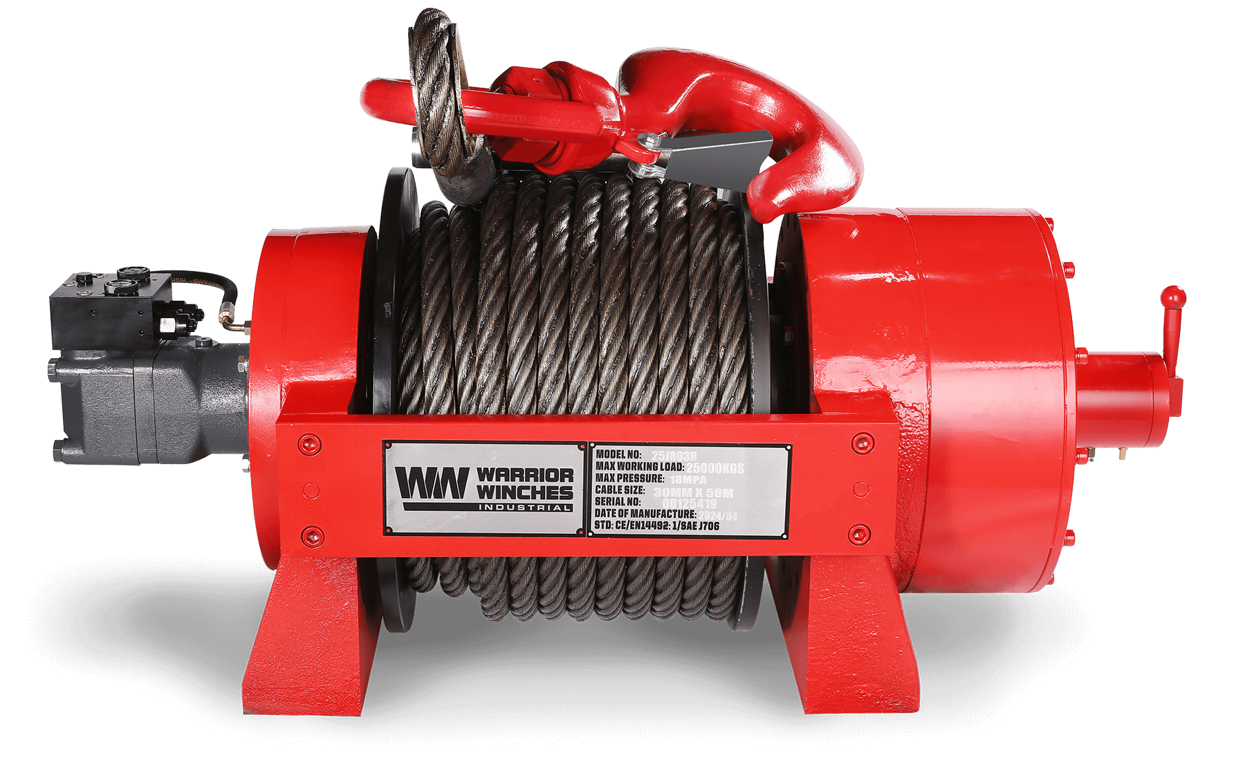 JR25 55,000lb (25 Ton) Industrial Hydraulic Winch - Steel Rope