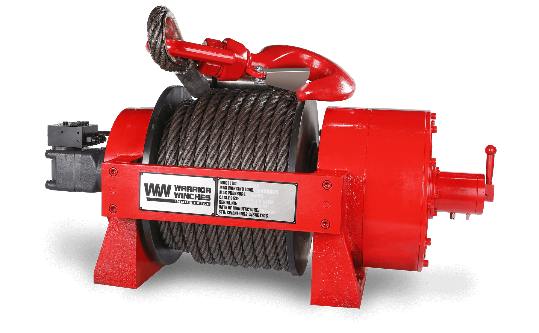 JR25 55,000lb (25 Ton) Industrial Hydraulic Winch - Steel Rope